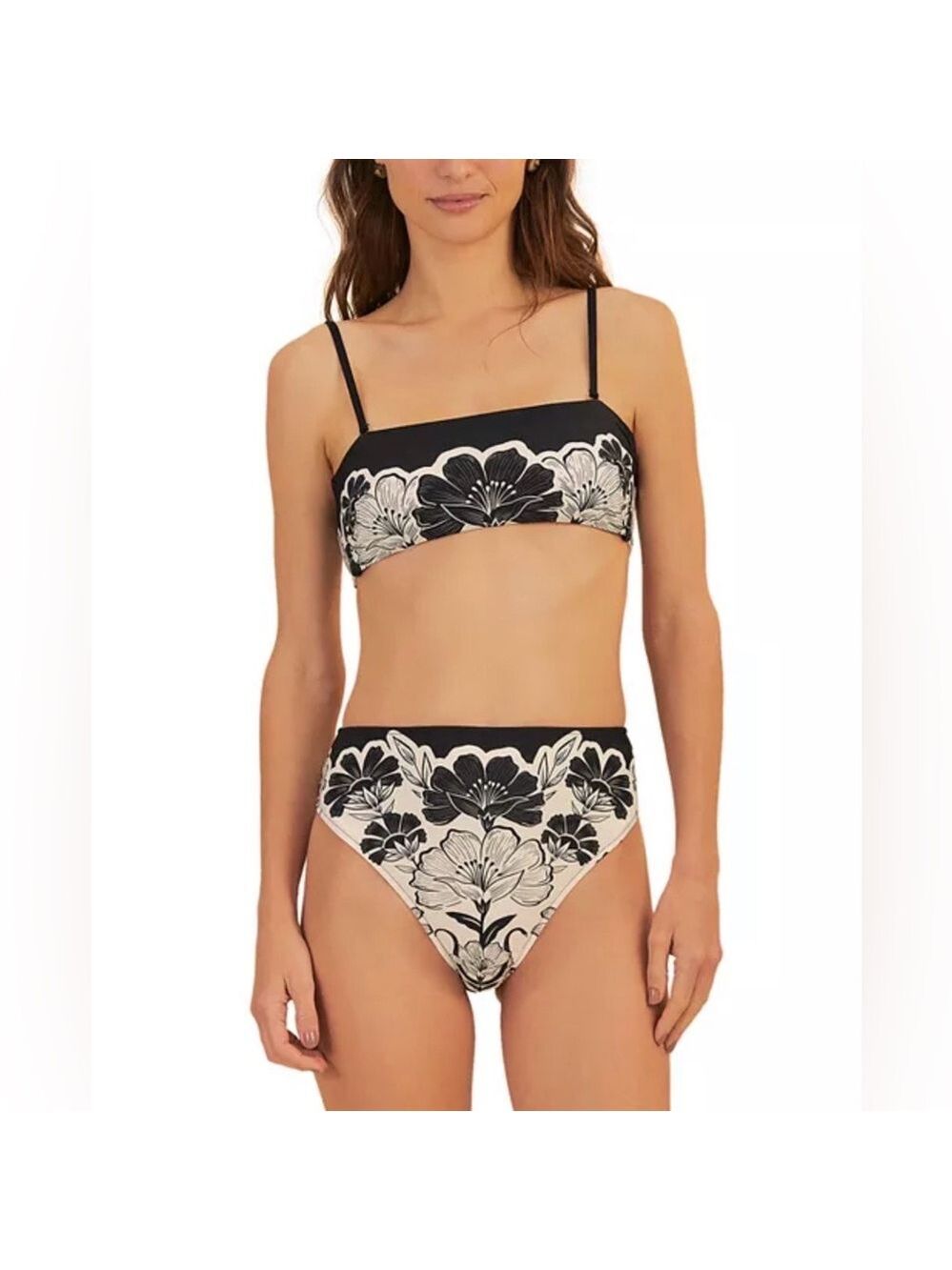 Set - Farm Rio Flower Leopards Bandeau Bikini Top & Bottom - Picture 6 of 9